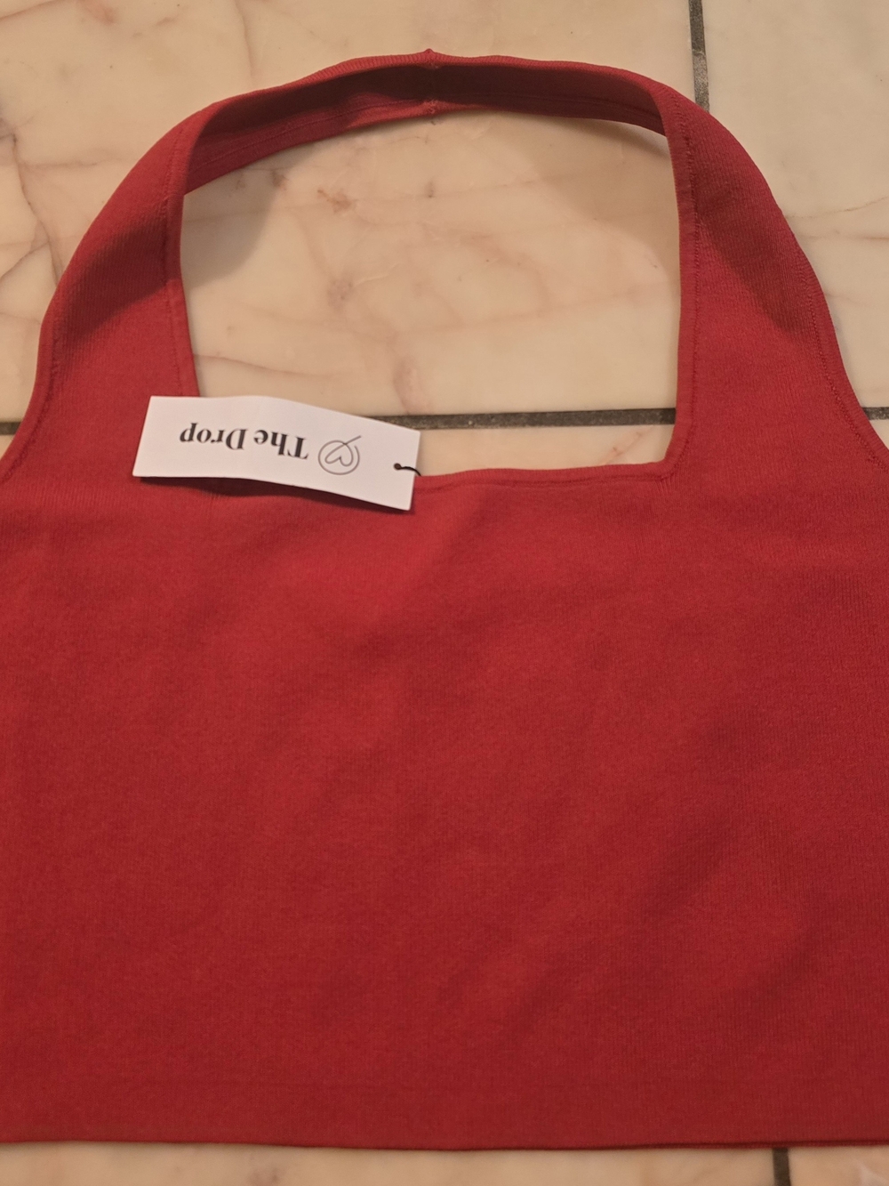 Square-Neck Halter Crop Top in red, featuring New With Tags (NWT)